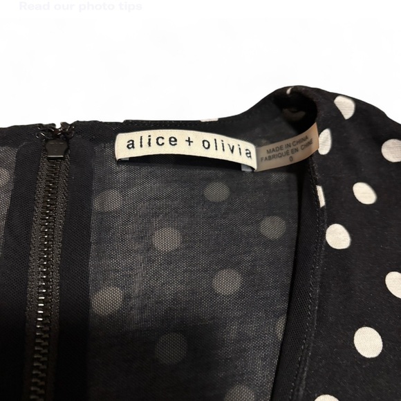 Alice + Olivia Judy Dress 0 Black White Polka Dot Ruched Wrap Hem Bodycon - Picture 3 of 7